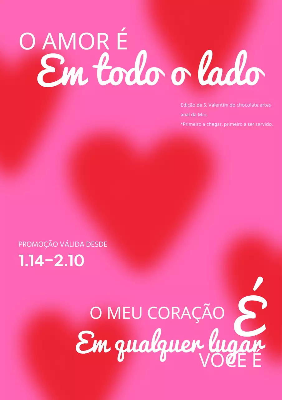 Cartaz do Dia dos Namorados com padrão de coração vermelho e cor-de-rosa