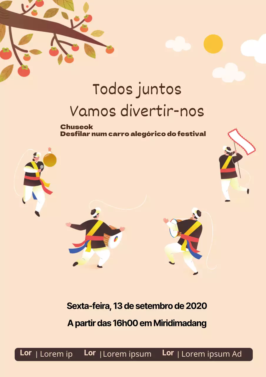 Cartaz promocional giro para a manifestação de primavera em azul claro e cor-de-rosa