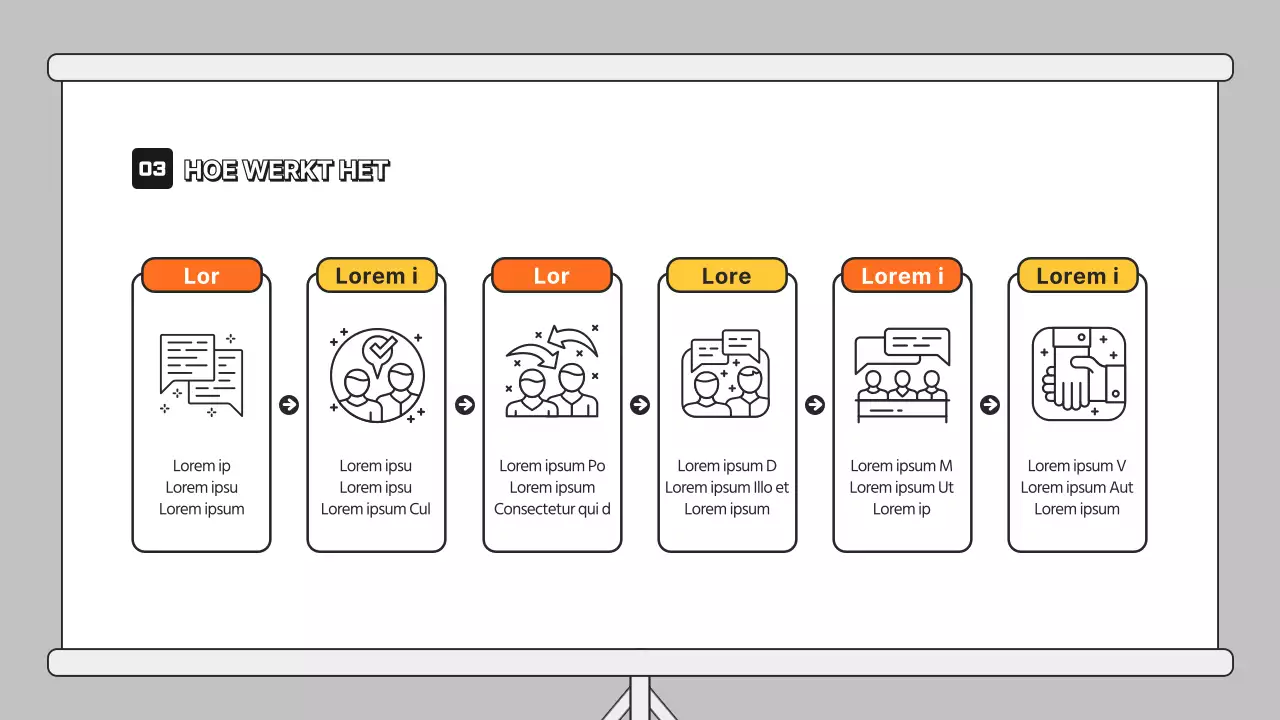 Discussiepresentatie met oranje illustratie