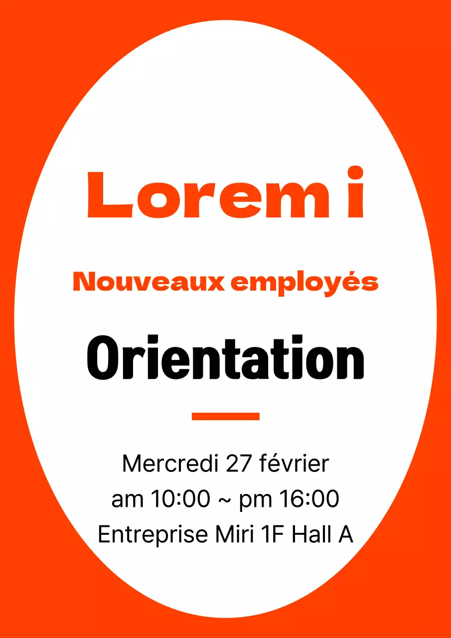 Cadre simple en orange et noir pour les informations relatives à l'orientation des nouveaux employés