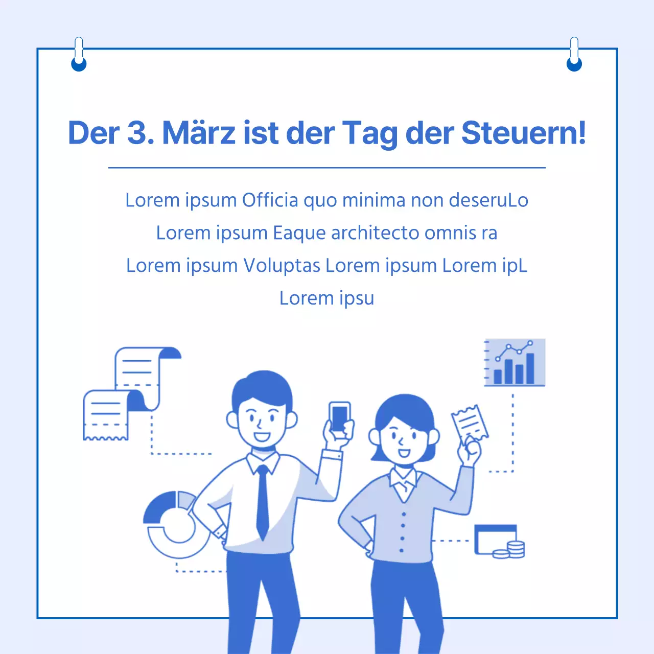 Informationen zum Tax Day-Angebot in blau hervorgehobenen, sauberen Illustrationen