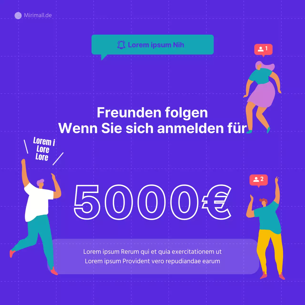 Illustration einer Person mit einem blau-türkis karierten Hintergrund Freunde einladen Veranstaltung teilnehmen