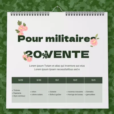 Un concept de calendrier militaire soigné pour annoncer les événements à prix réduit