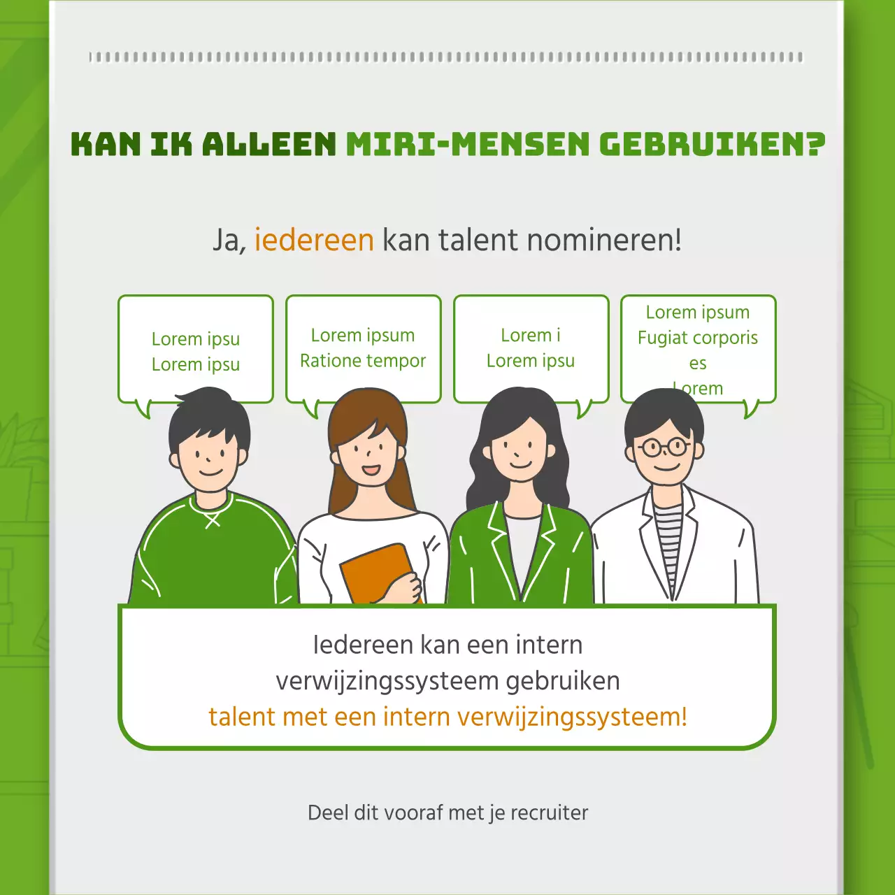 Groene eenvoudige lijn illustratie en 3D werknemerskaart combinatie thema voor het introduceren van interne verwijzingssysteem