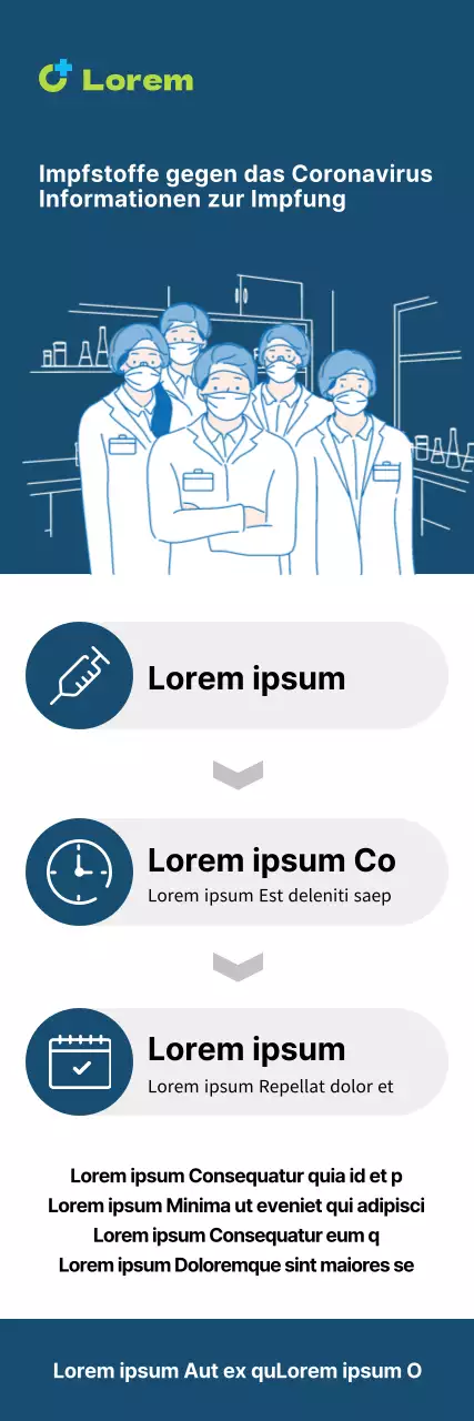 Coronavirus-Impfung X-Banner mit Infografik, Tabellen und Illustrationen in Marineblautönen