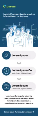 Coronavirus-Impfung X-Banner mit Infografik, Tabellen und Illustrationen in Marineblautönen