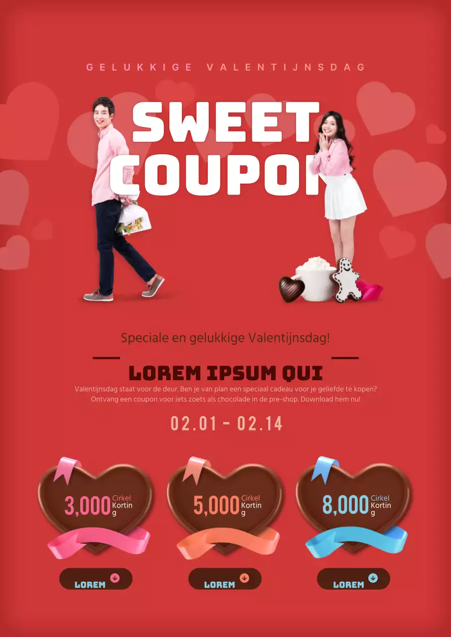 Schattige Valentijnsdag coupon flyer in rood