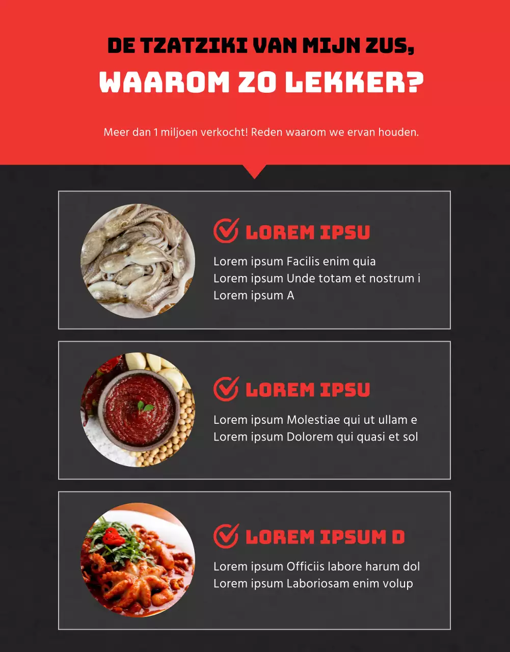 Een eenvoudig overzicht van diepvriesproducten in zwart en roodEventpromotie