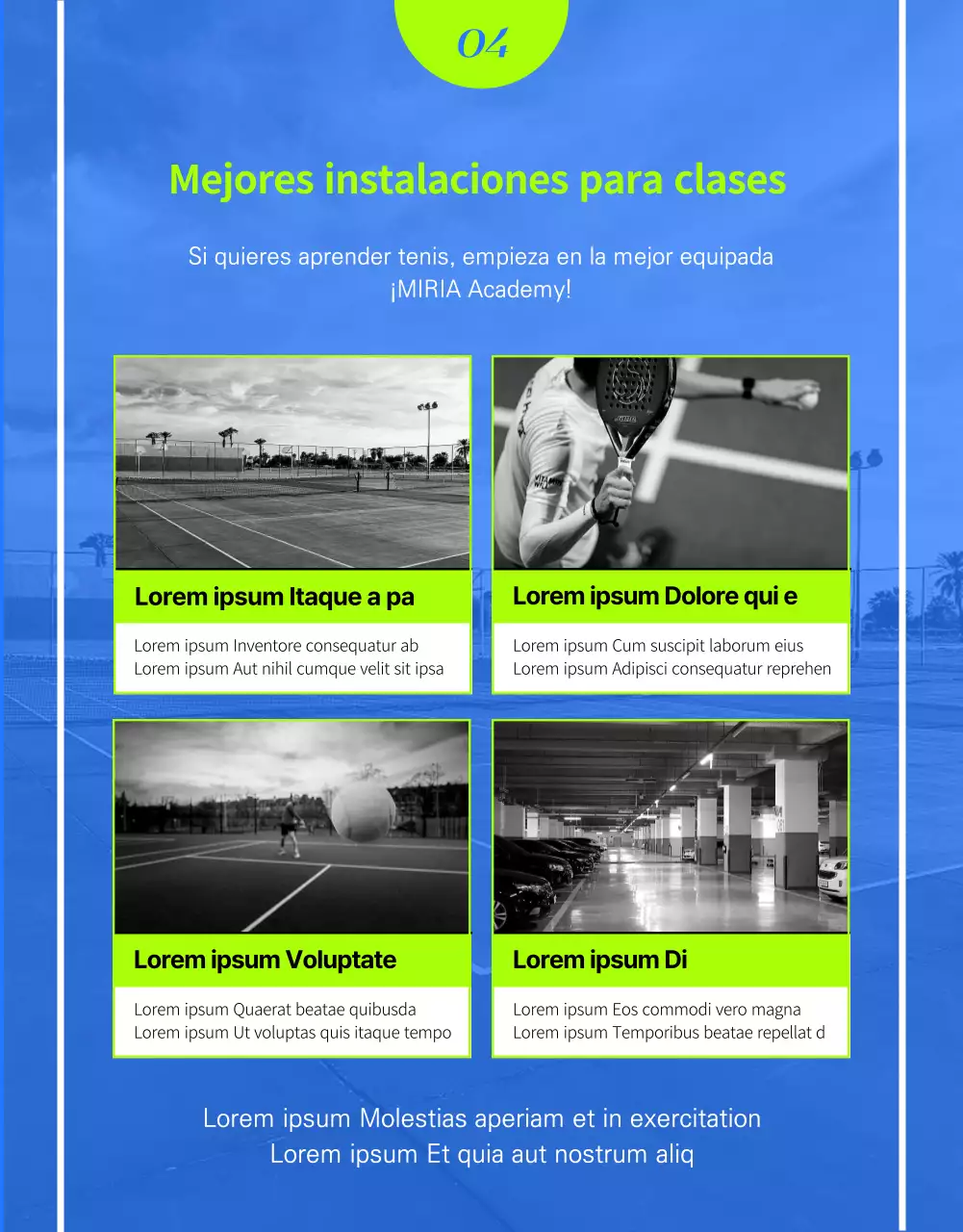 Clases de tenis de un día en colores azul y neón Billete para un día de experiencia Clases 1:1 Salud y forma física Academia MyTennis