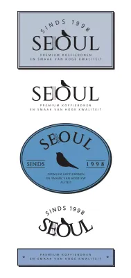 Een blauwe, emotionele, logo-achtige stijl om een café te promoten