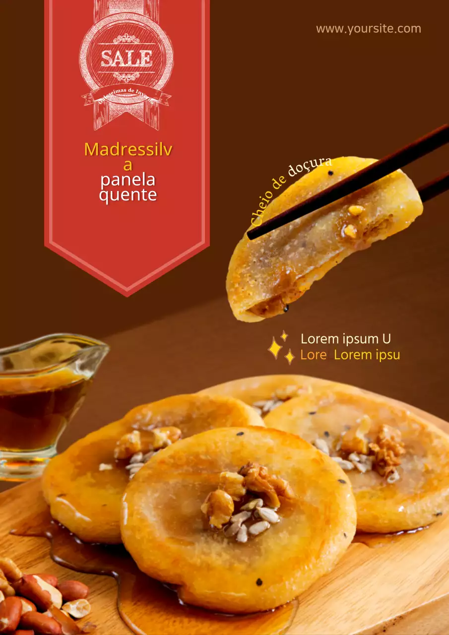 Promover um simples negócio alimentar com uma fotografia de um dango castanho e doce