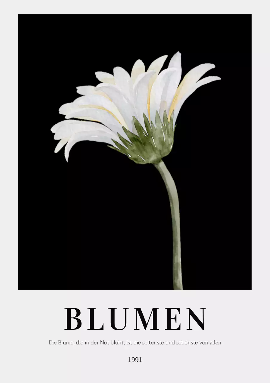 Einfaches vertikales Poster mit schwarzen und weißen Blumen