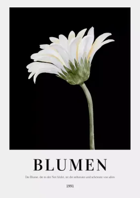 Einfaches vertikales Poster mit schwarzen und weißen Blumen