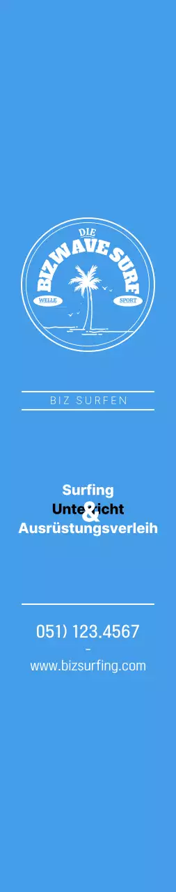 Ein einfaches blaues und gelbes Surfer-Emblem als Logo für den Laden.