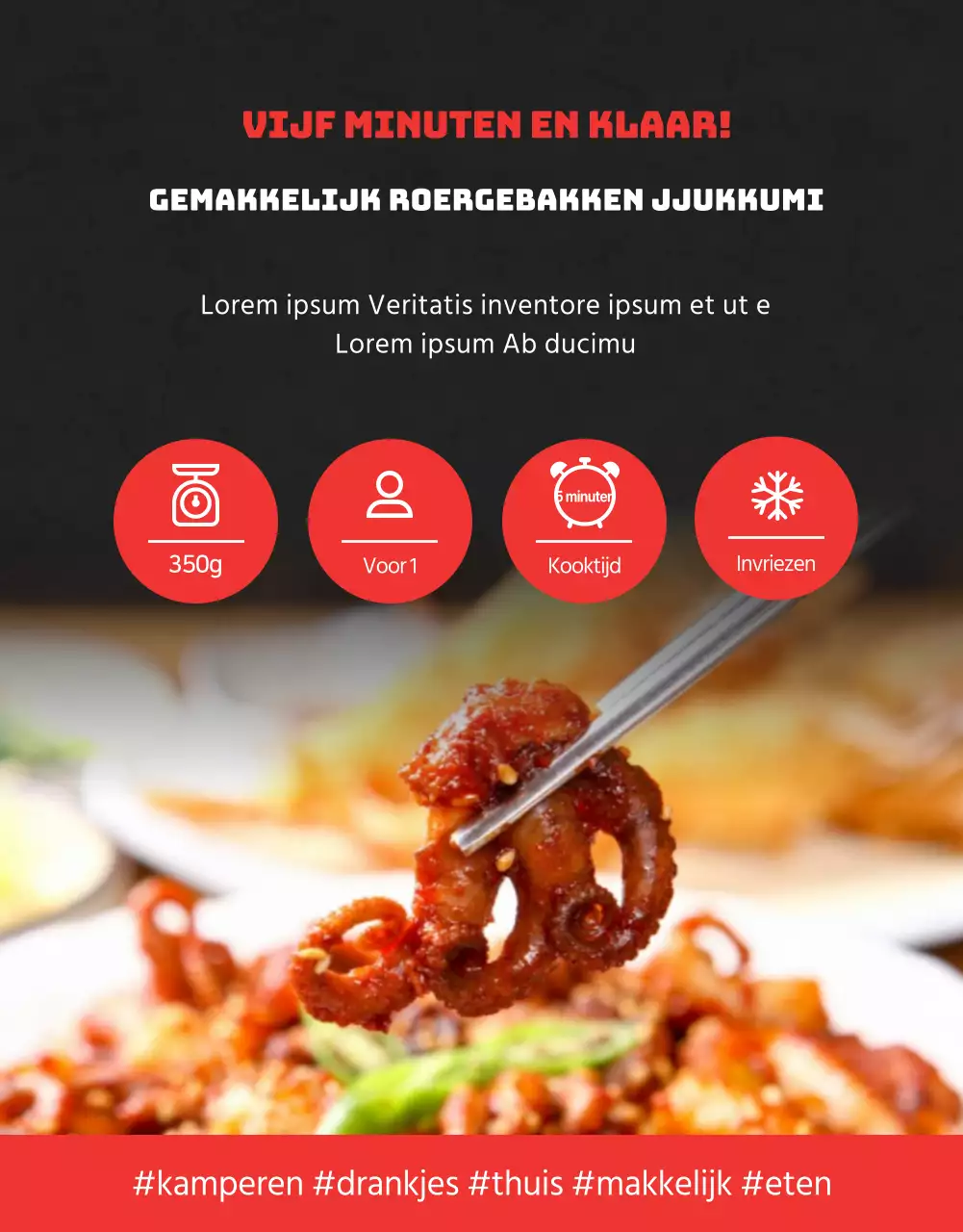 Een eenvoudig overzicht van diepvriesproducten in zwart en roodEventpromotie