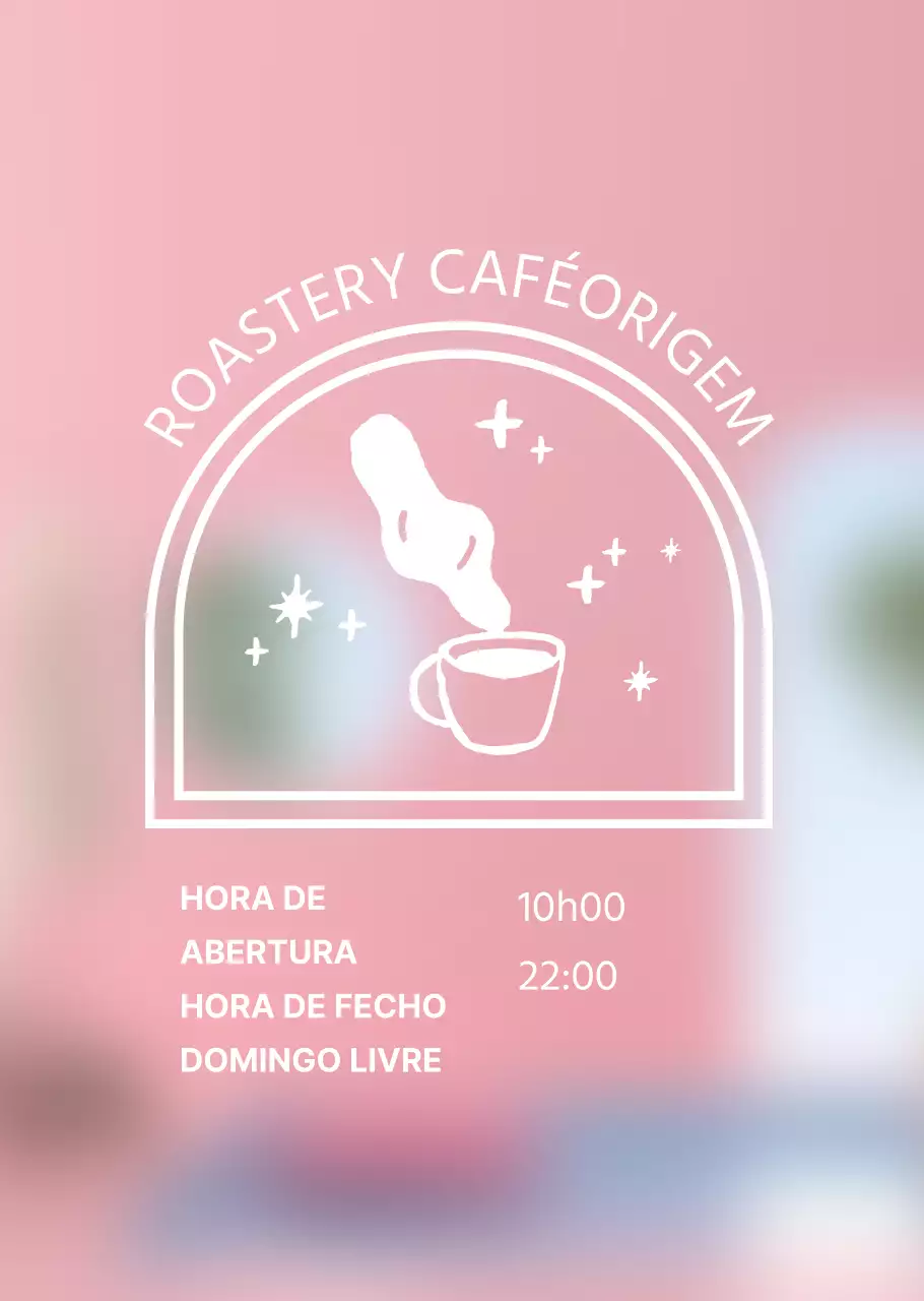 Logótipo de café branco Cartaz transparente de horário de abertura para café