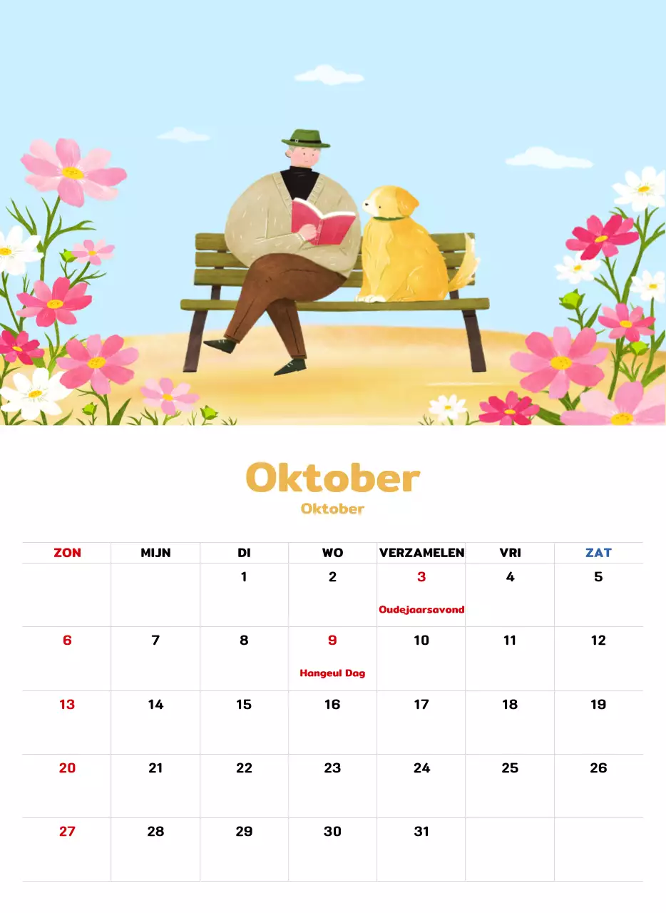 Een warme, geïllustreerde nieuwjaarskalender