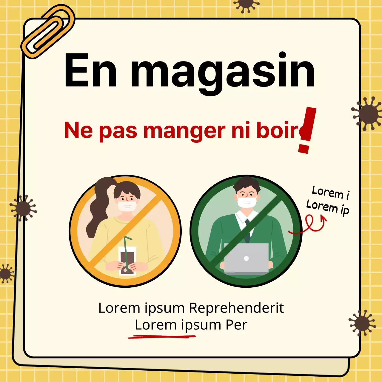 Illustration sur fond jaune Guide de distanciation sociale du café Corona