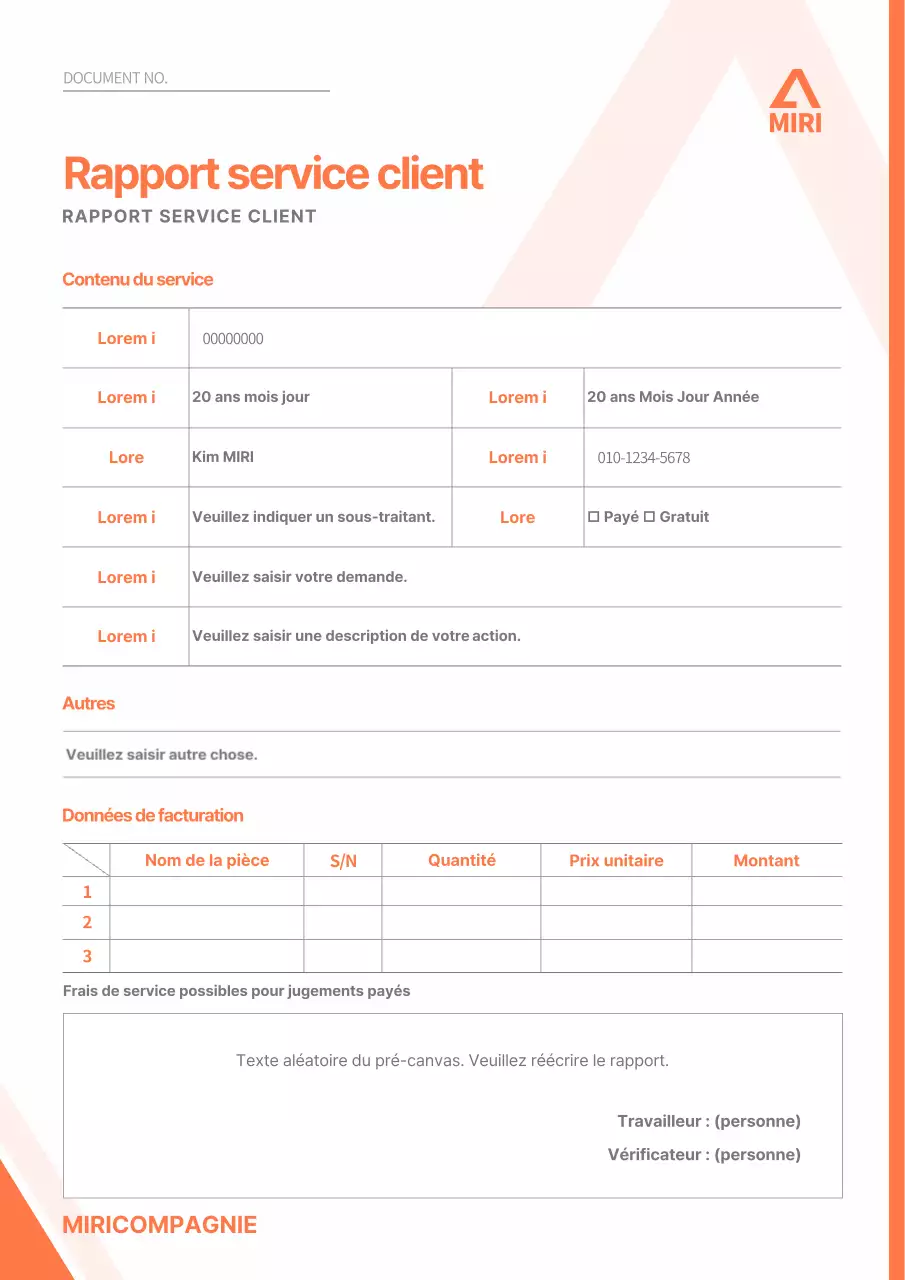 Rapport de traitement du service clientèle simple formatage du document en orange