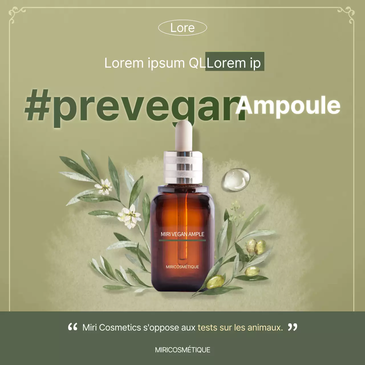 Publicité pour un produit cosmétique végétalien en ampoule verte dans le fil d'actualité d'Instagram.