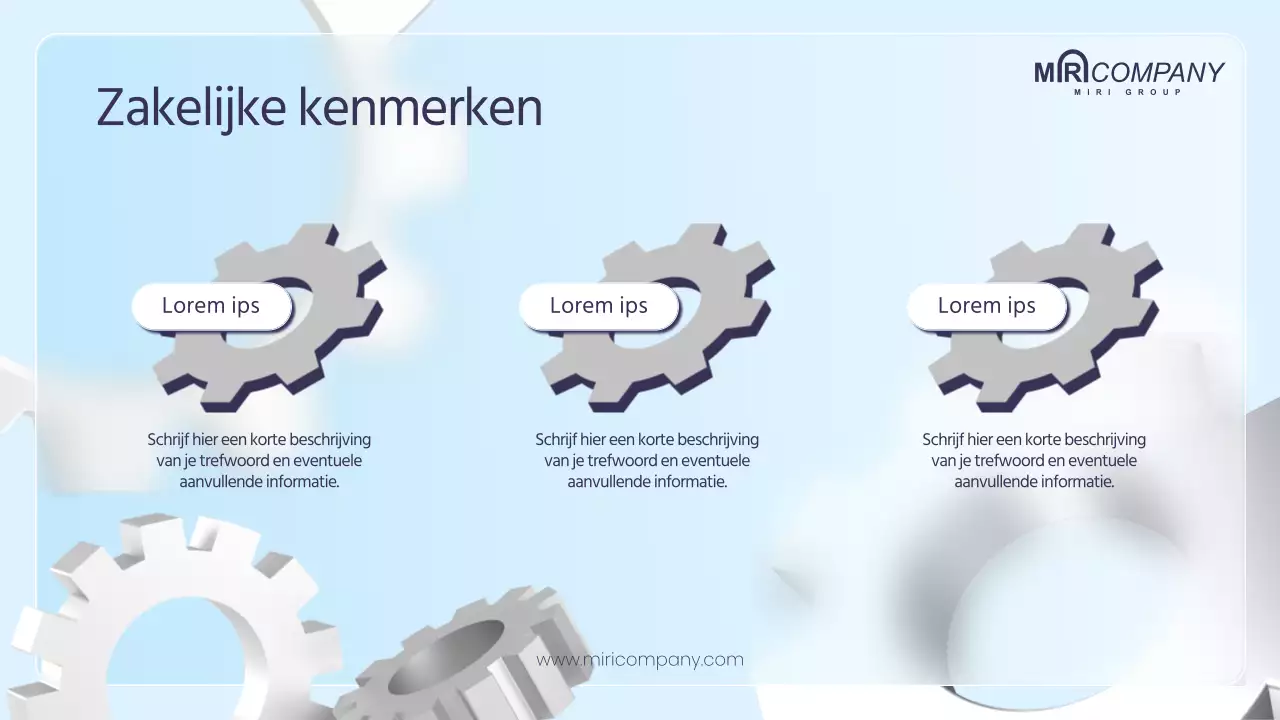 Businessplan met 3D-radertjes in blauwe tinten