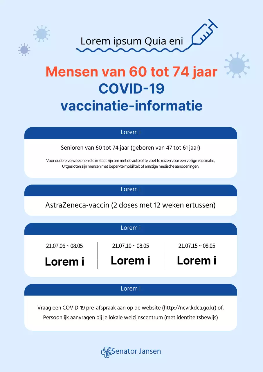 Coronavirus vaccinatie verticale poster met een tabel in blauwe tinten