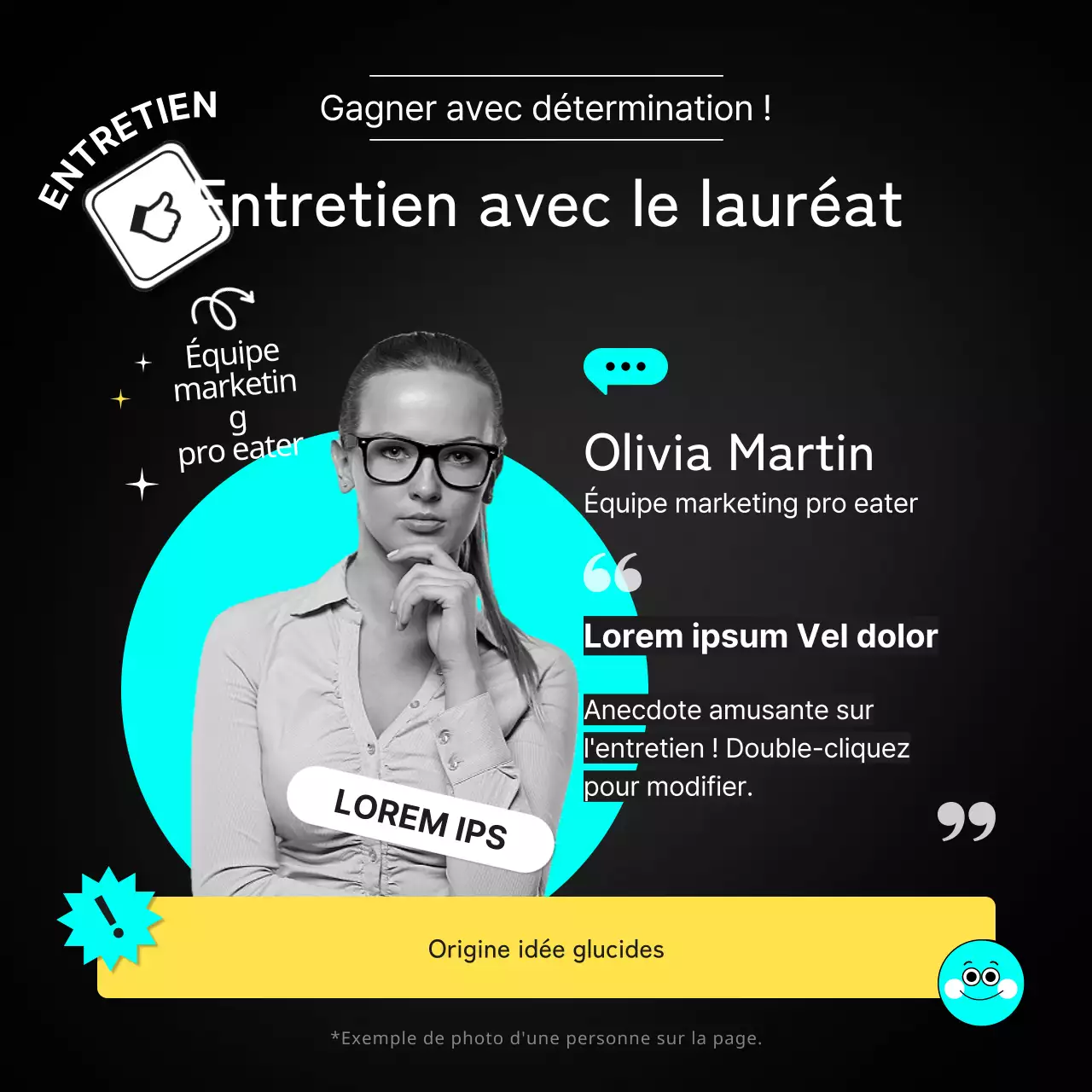 Les gagnants du slogan sont annoncés en noir et blanc avec des points bleu clair et jaunes CardNews