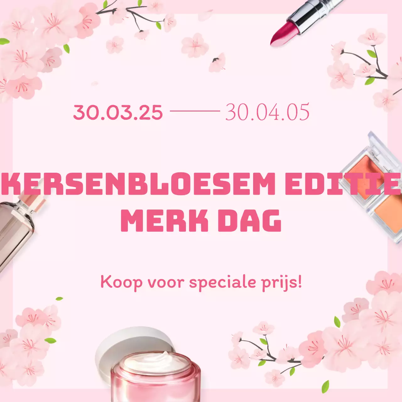 Cosmetics Cherry Blossom Edition Brand Day met een rustgevend roze kersenbloesem illustratieconcept