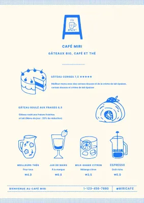 Menu de boulangerie-café en beige et bleu