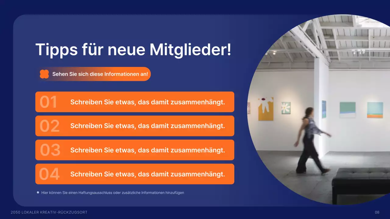 Anwerbung lokaler Kreativer mit Formen in Marineblau und Akzentfarben