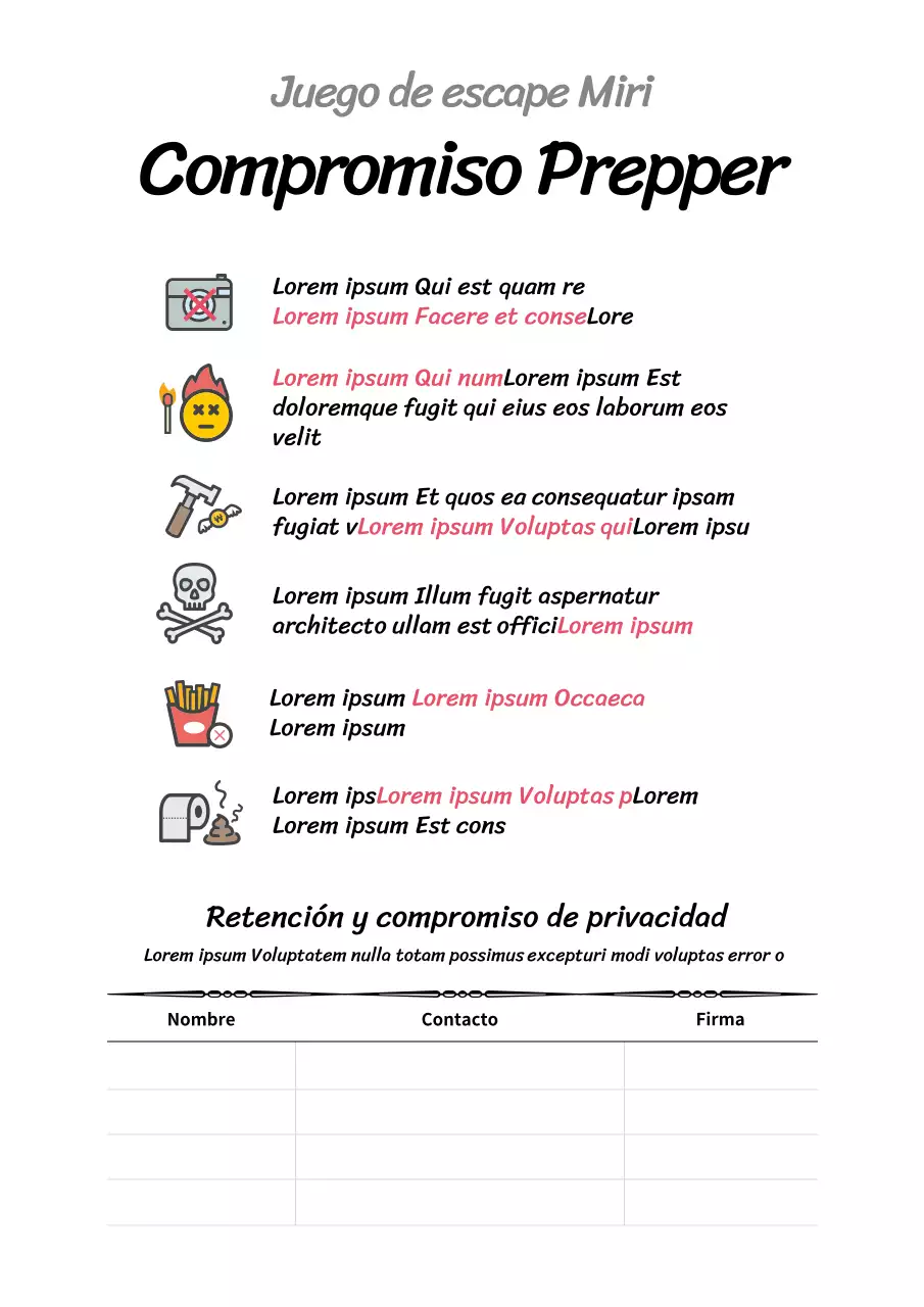 Cartel blanco sencillo de precaución para escape room