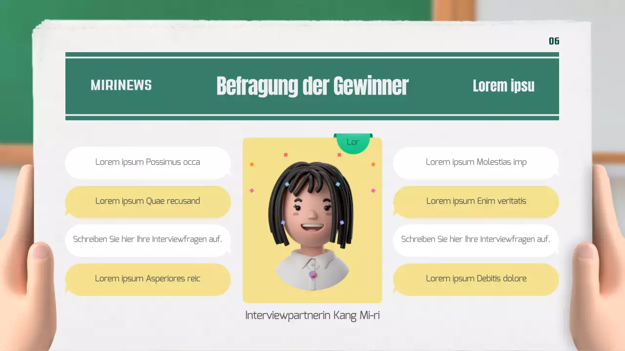 Unsere Klassenzeitung in grün und gelb, 3D stereoskopisch