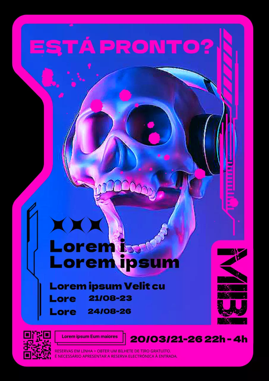Cartaz do clube Hip Skull em rosa e azul