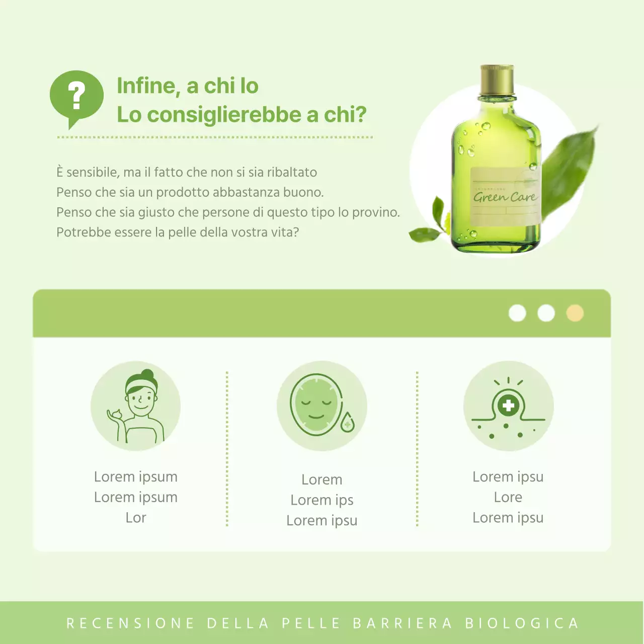 Eventi di revisione della pelle biologica con sfondo verde