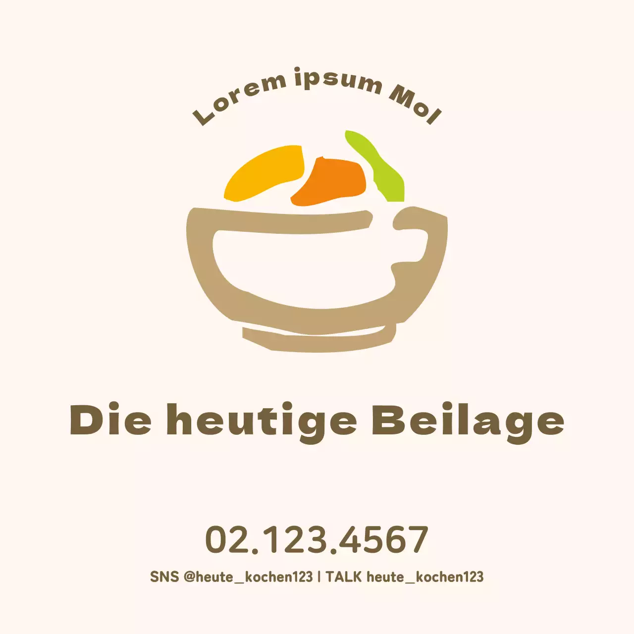 Braun und hellgelb, rund illustrierte Delikatessen-Anfragen