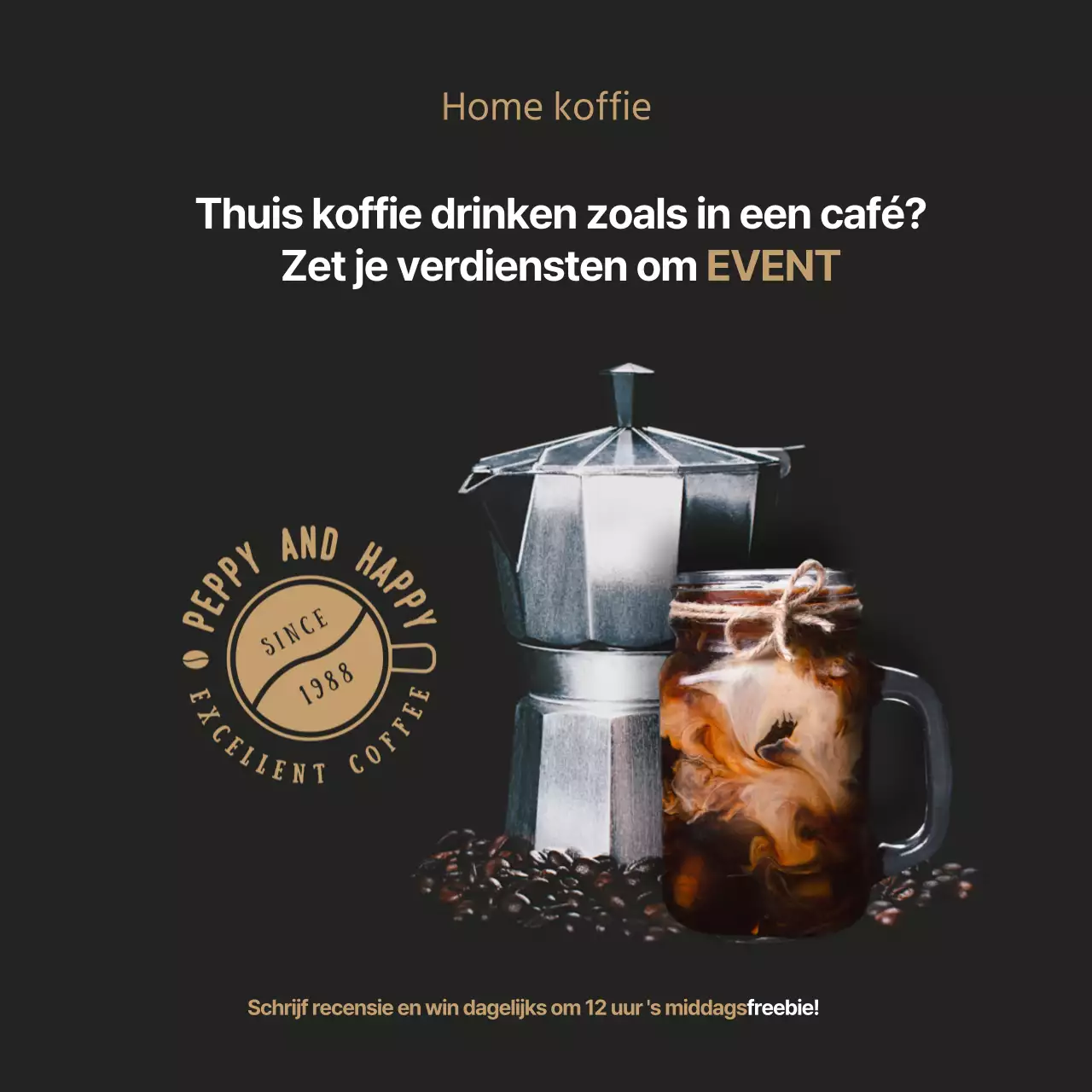 Zwartbruine koffie-gerelateerde evenementbanner