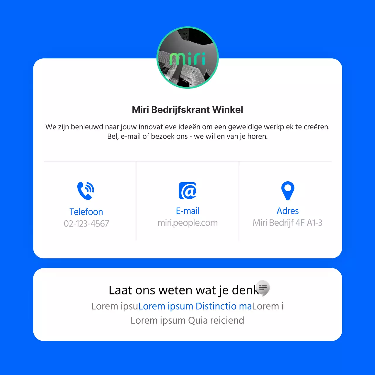 Schoon blauw werkplekdebat cardnews design