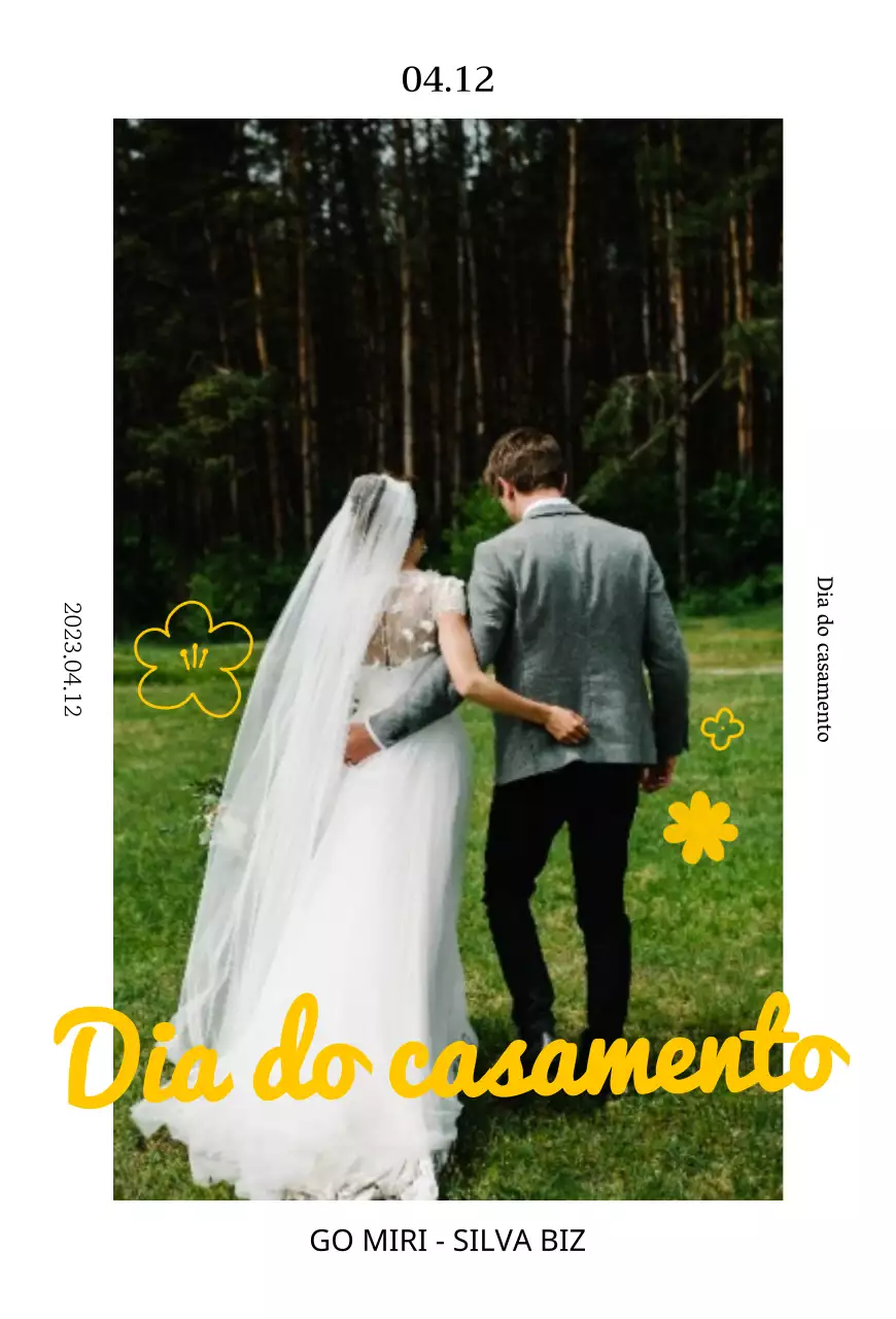 Convite de casamento com conceito de ilustração floral primaveril em amarelo e chartreuse