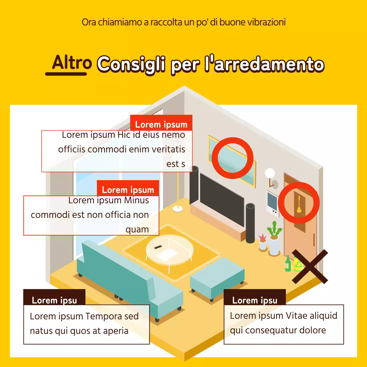 Interni illustrati Feng Shui in giallo e marrone