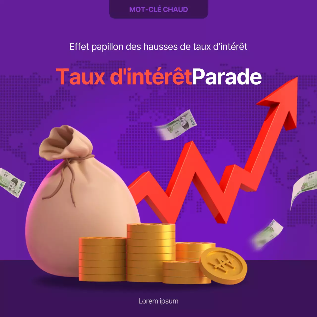 Informations sur les hausses de taux dans des tons violets et rouges
