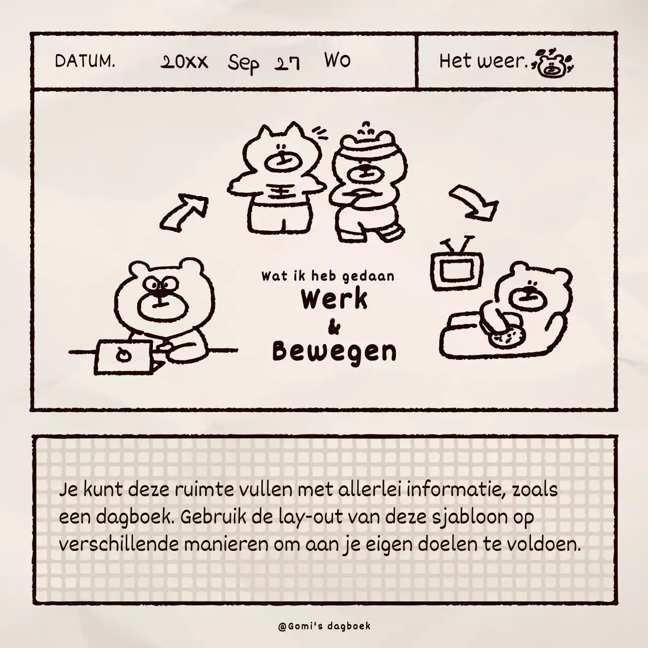 Schattige bruine beer illustratie dagboek bundel