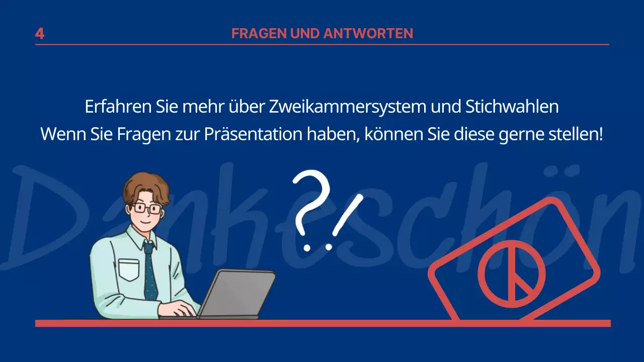 Präsentation zum Vergleich der französischen Präsidentschaftswahlen mit einem blau-roten Infothema