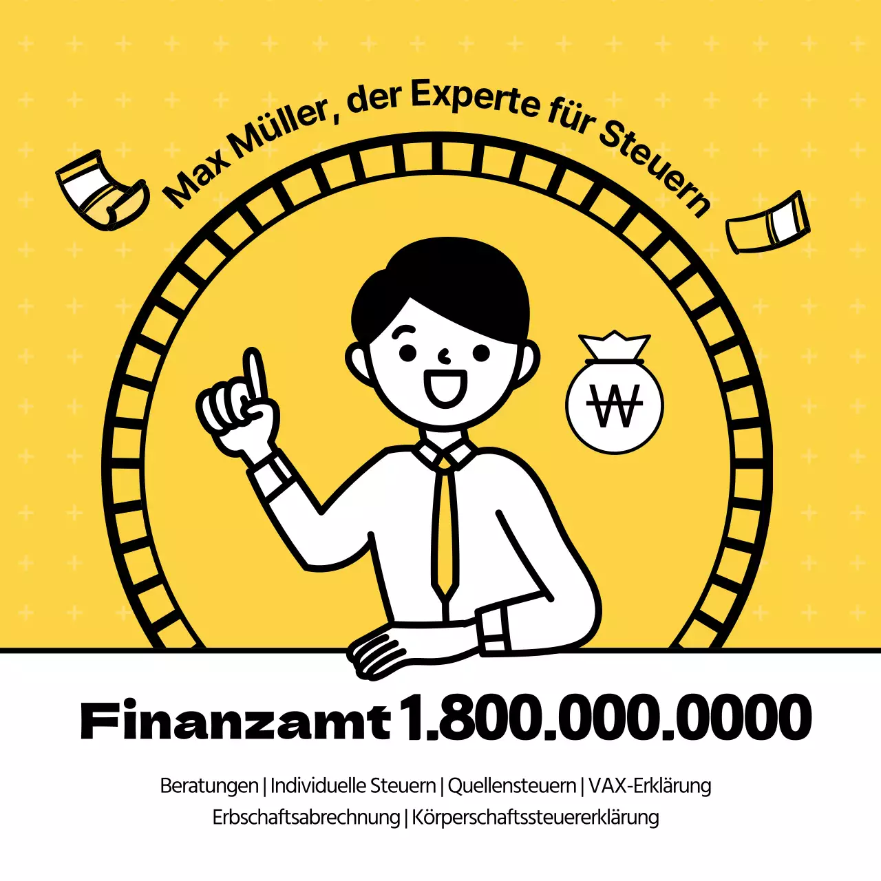 Klare, gelbe Illustrationen zeigen Steuerspartipps für Rentner