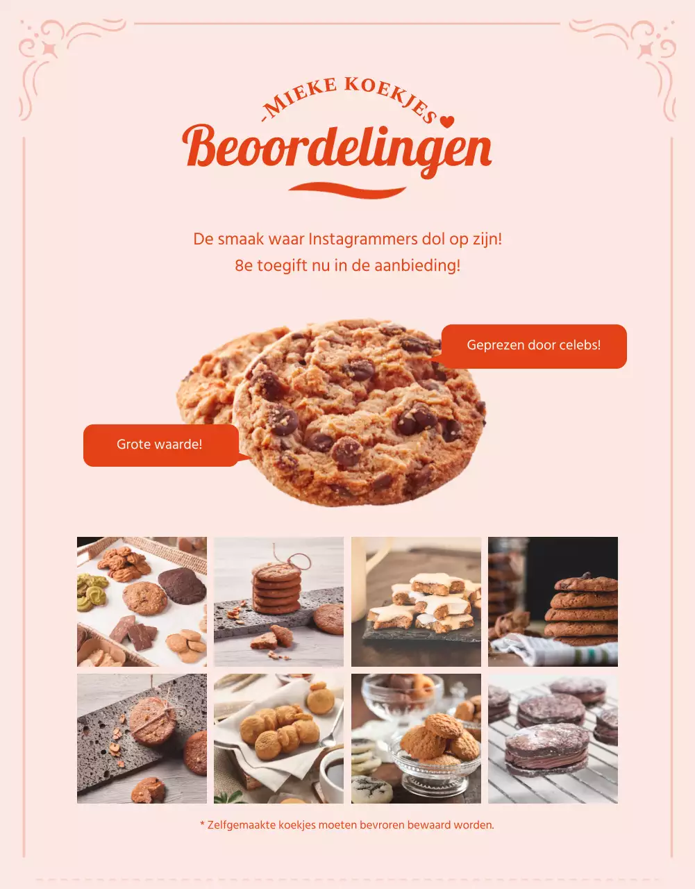 Roze en rode koekjes bestellen