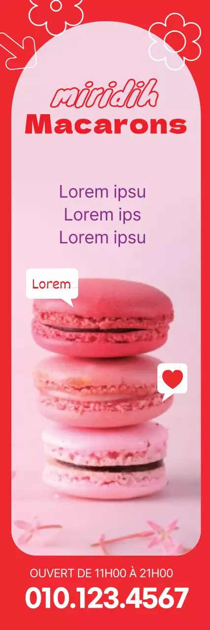 Promouvoir un mignon dessert de macaron de café avec une photo rouge en surbrillance