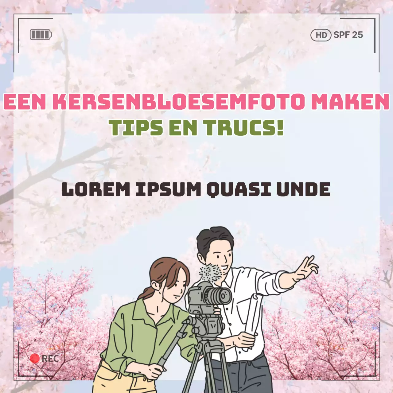 Tips voor het maken van een life shot van de kersenbloesems met roze kersenbloesems en een camera frame illustratie concept