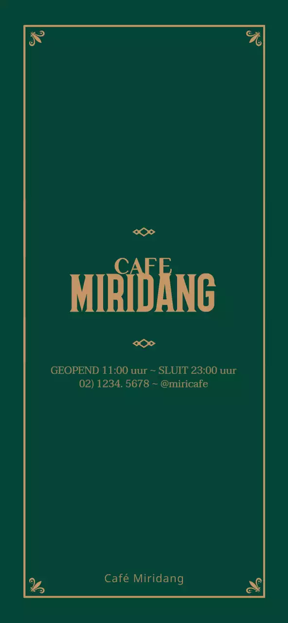 Luxe ingelijste concept café menukaart in donkergroen en goud voor prijzen en promotie