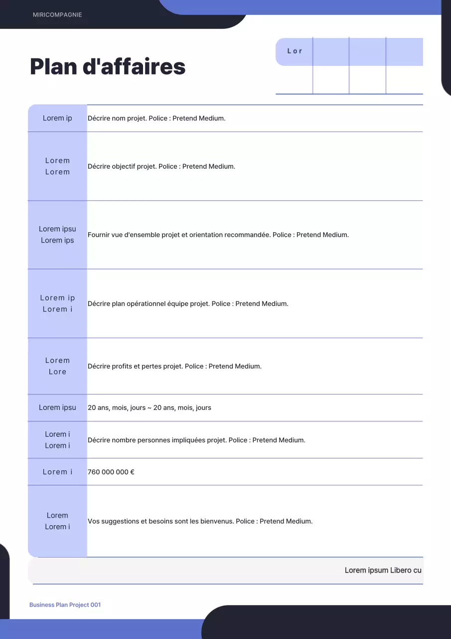 Noir et bleu, rond, concept simple, projet de plan d'affaires