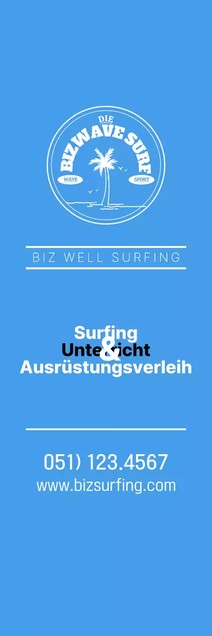 Ein einfaches blaues und gelbes Surfer-Emblem als Logo für den Laden.