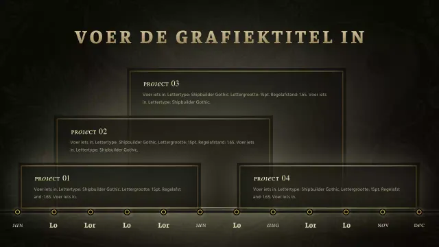 Geavanceerde tijdlijngrafiek voor jeansconcept in zwart en goud